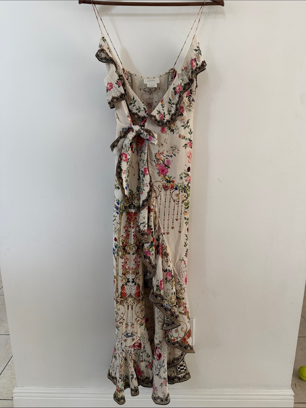 Camilla Cream Floral Wrap Jumpsuit with Ruffle Trim